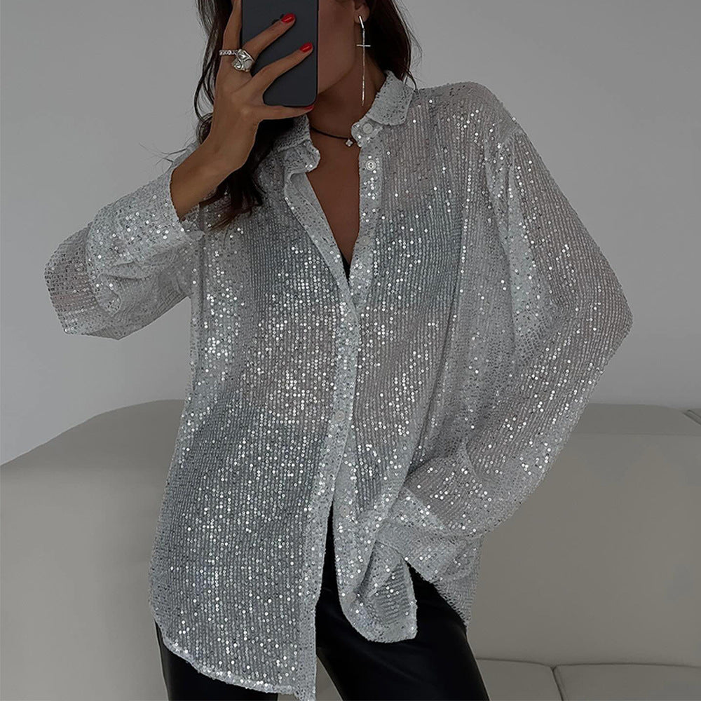 Damen Glänzende Bluse aus hochwertigem Sequin-Material Drune