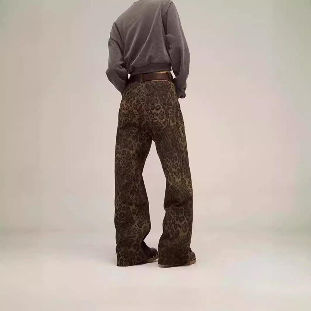 Damen Weit geschnittene Leoprint-Hose mit flexiblem Bund und modischem Design Drune
