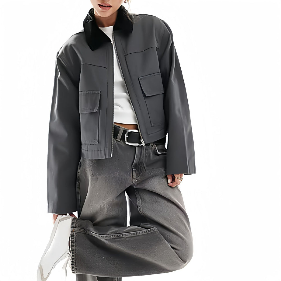 Damen modische Kurzjacke im Utility-Stil Drune