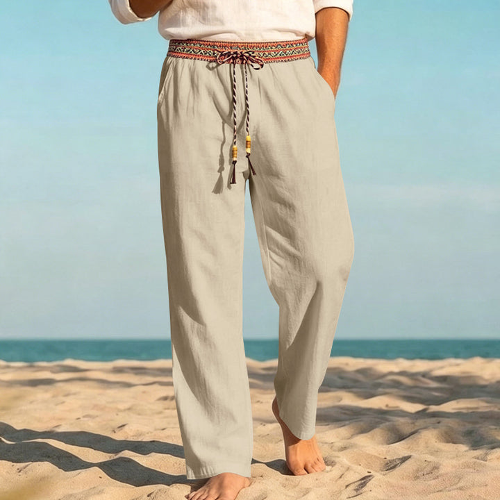 Herren nan sommerliche Relaxhose mit gewebtem Zierbund und geradem Bein Drune
