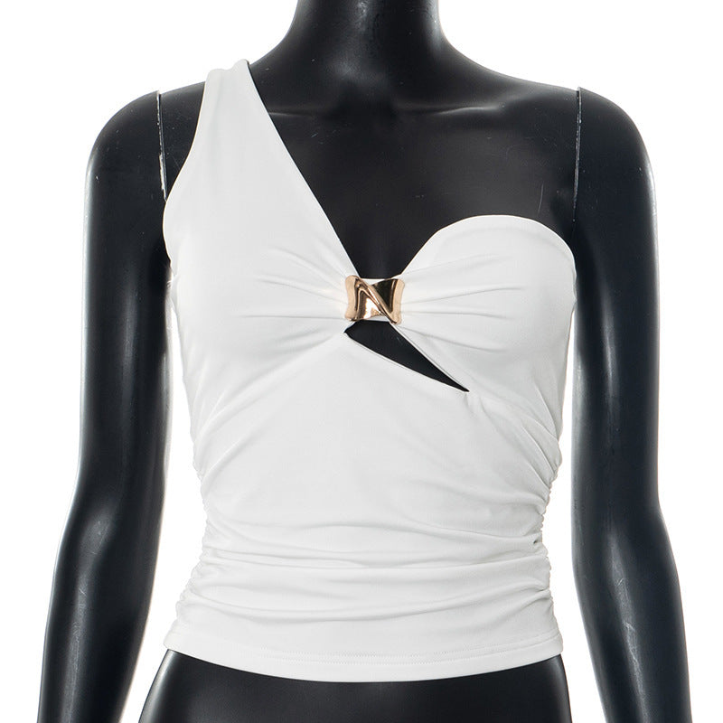 Damen Top mit asymmetrischem Design und dekorativem Schlittverschluss Drune