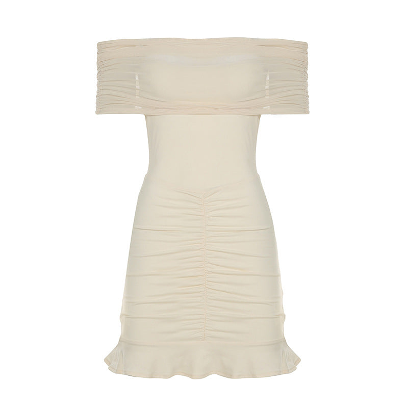 Damen verführerisches Bodycon-Kleid mit schulterfreiem Design und Raffungen Drune