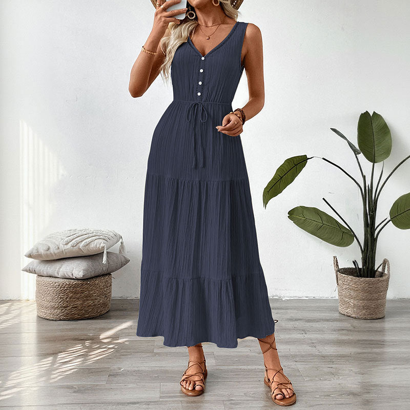 Damen Maxikleid mit elastischem Taillenzug und modischen Rüschendetails Drune