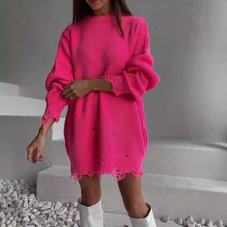 Damen Großer Strickpullover mit distressed Saum Drune