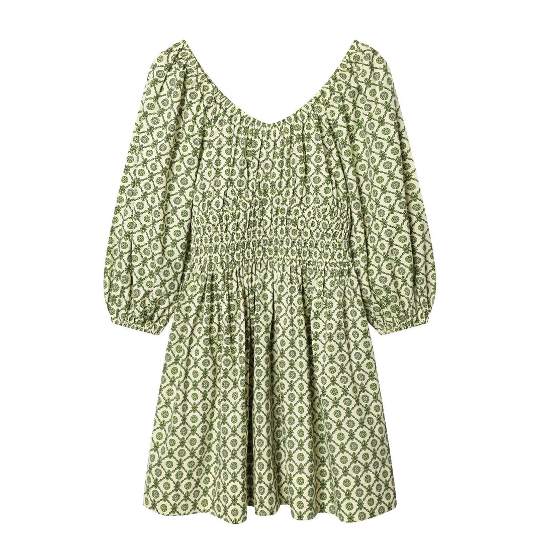 Damen Sommerkleid mit voluminösen Puffärmeln und elastischer Taillierung Drune