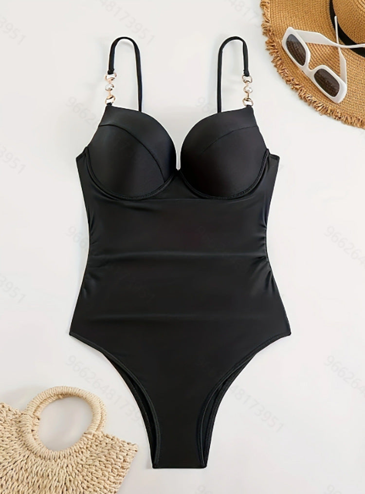 Damen Einteiler Badeanzug mit eleganten Trägern und Push-Up-Funktion Drune