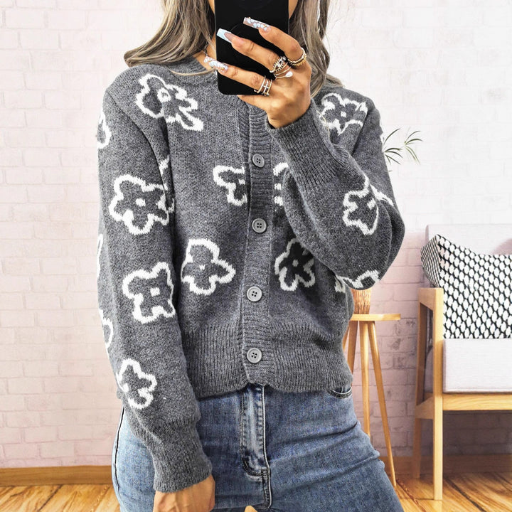 Damen gemütliche Strickjacke mit floralem Design Drune