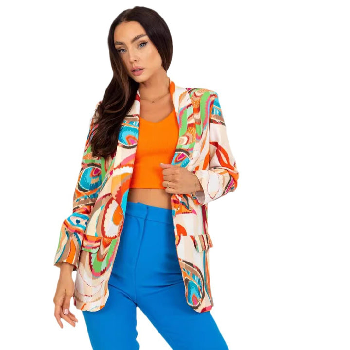 Damen Eleganter Blazer mit buntem Muster und modernen Akzenten Drune