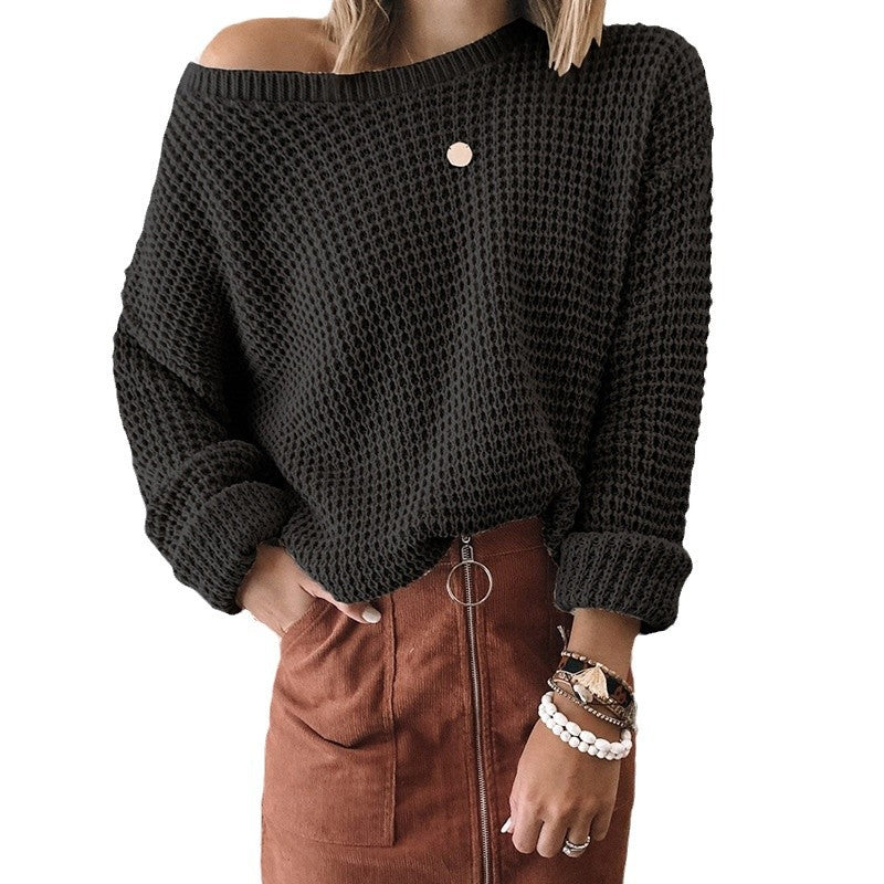 Damen lässiger Strickpullover mit weitem Schnitt und off-shoulder Design Drune