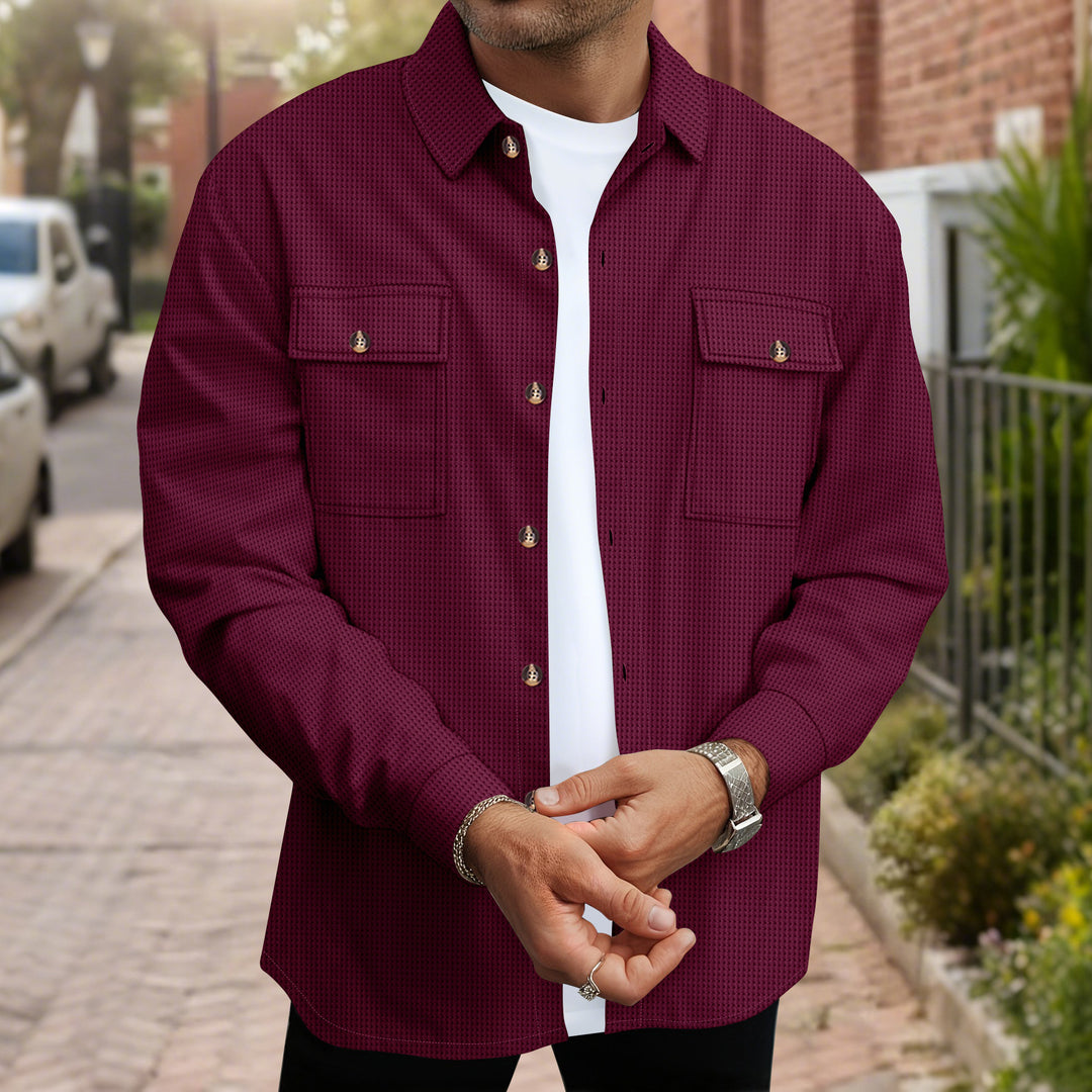 Herren modische Hemdjacke mit durchgehender Knopfleiste und Brusttaschen Drune