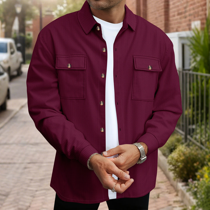 Herren modische Hemdjacke mit durchgehender Knopfleiste und Brusttaschen Drune