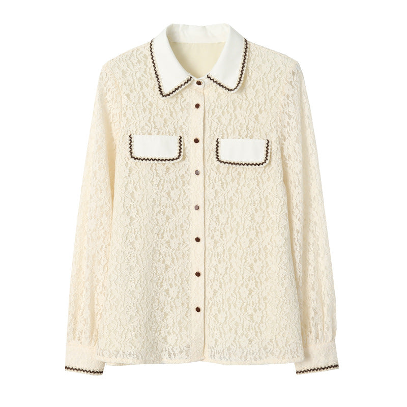 Damen Elegante Spitzenbluse mit Kontrastdetails Drune