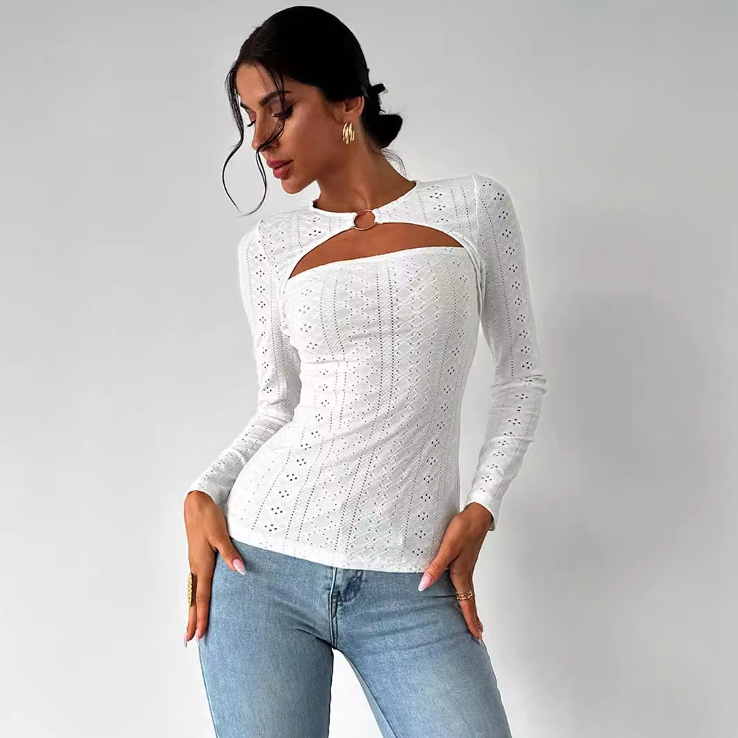 Damen Langarmshirt mit dekorativen Cut-Out-Details und angenehmem Baumwollstoff Drune