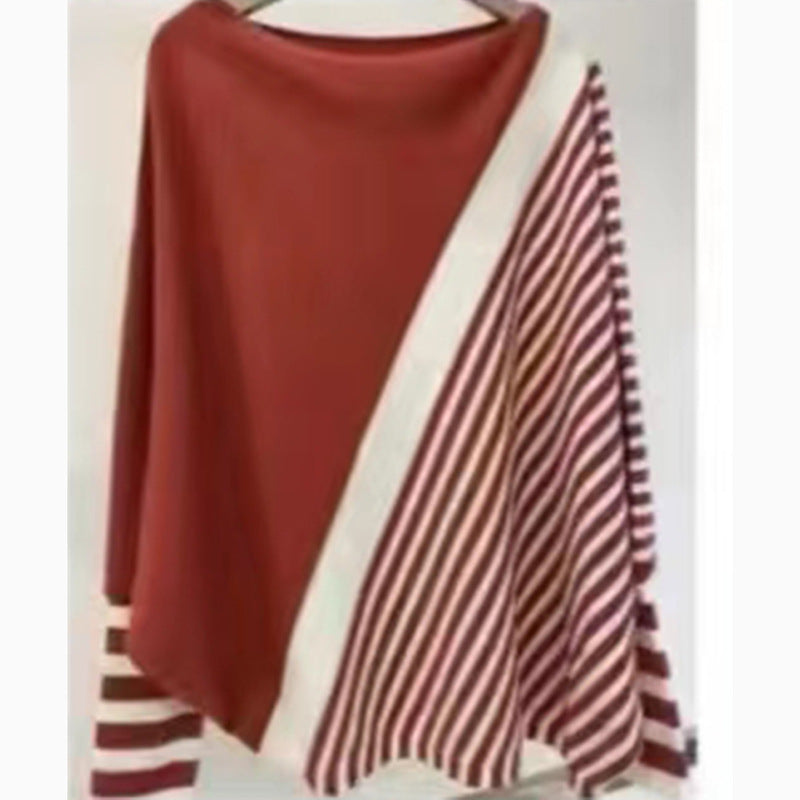 Damen modischer Strickpullover mit asymmetrischem Schnitt und grafischem Streifenmuster Drune