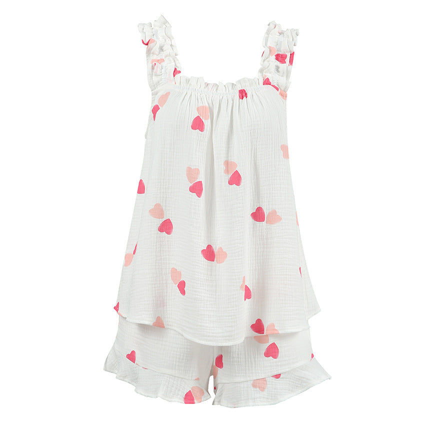 Damen luftiges Nachtwäsche-Set mit Rüschendetails und floralen Motiven Drune