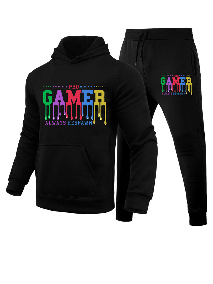 Herren Kapuzenpullover und Jogginghose Set mit farbenfrohem Gamer-Design Drune