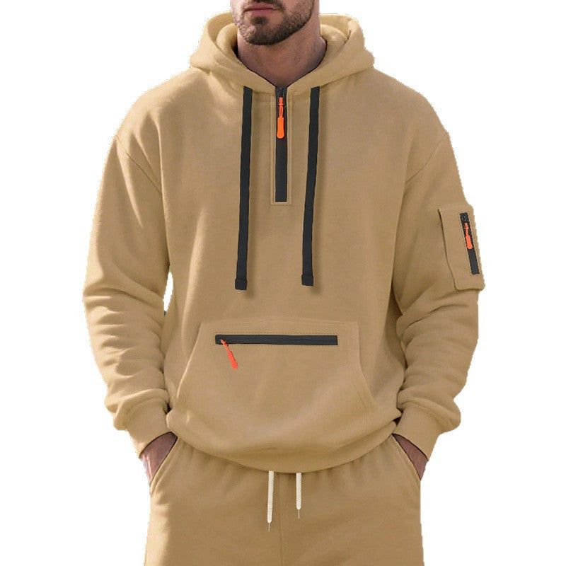 Herren nan funktionaler Kapuzenpullover mit kurzem Frontreißverschluss, wasserabweisenden Zippern und Utility-Ärmeltasche Drune