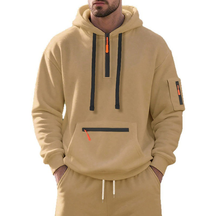 Herren nan funktionaler Kapuzenpullover mit kurzem Frontreißverschluss, wasserabweisenden Zippern und Utility-Ärmeltasche Drune