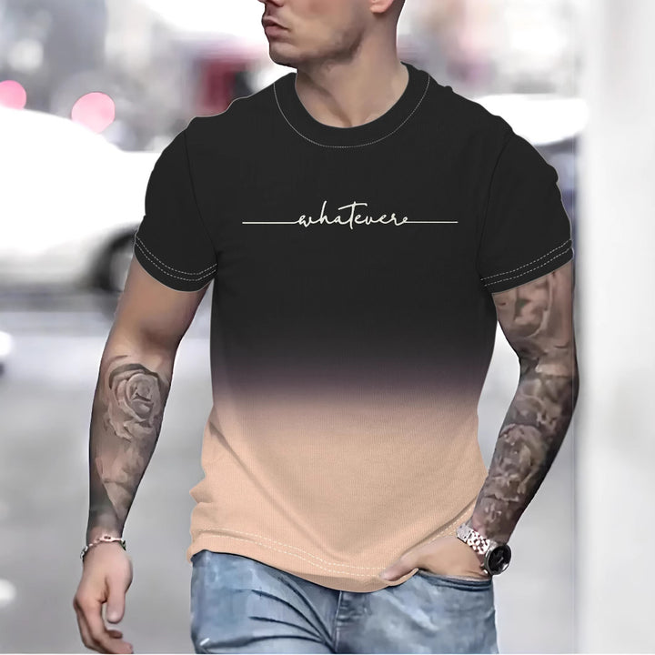 Herren T-Shirt mit kreativem Schriftzug und modernem Farbverlauf Drune