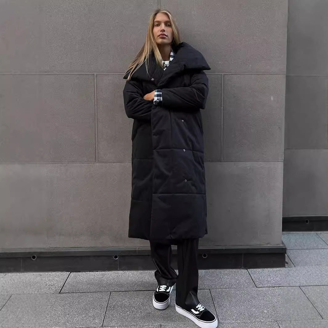 Damen elegante und warme Steppjacke mit breitem Kragen und Gürtel Drune