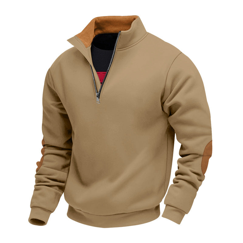 Herren Sweatshirt mit hochwertigem Stehkragen und eleganten Lederakzenten Drune