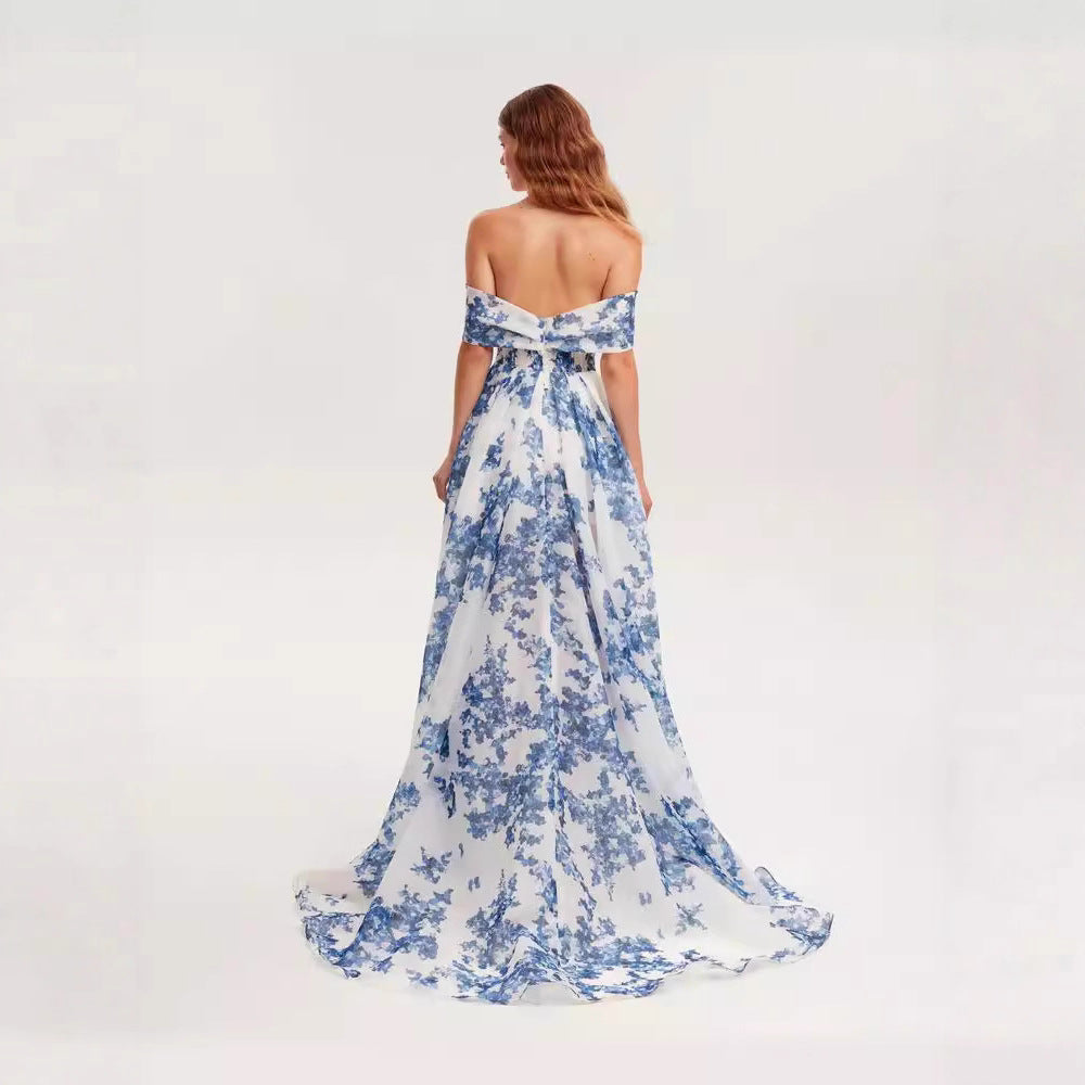 Damen Maxikleid aus Chiffon mit Blumenmuster Drune