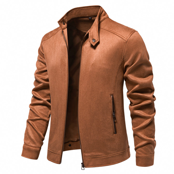 Herren nan Velourslederjacke mit Stehkragen, schmaler Passform und Reißverschlusstaschen Drune