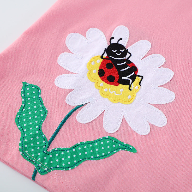 Mädchen Baumwollkleid mit fröhlichem Blumen- und Insektenmotiv Drune
