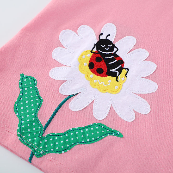 Mädchen Baumwollkleid mit fröhlichem Blumen- und Insektenmotiv Drune