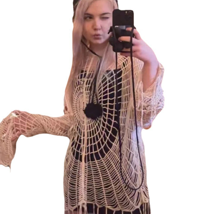 Damen Häkelponcho mit offenen Maschen Drune