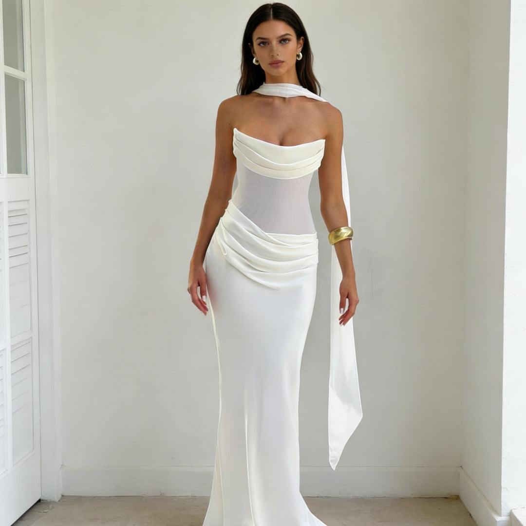 Damen Elegantes schulterfreies Maxikleid mit verführerischem Rüschendetail Drune