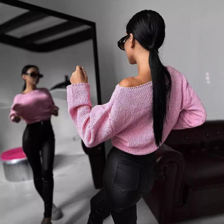 Damen lässiger Strickpullover mit off-shoulder Design und komfortablem Schnitt Drune