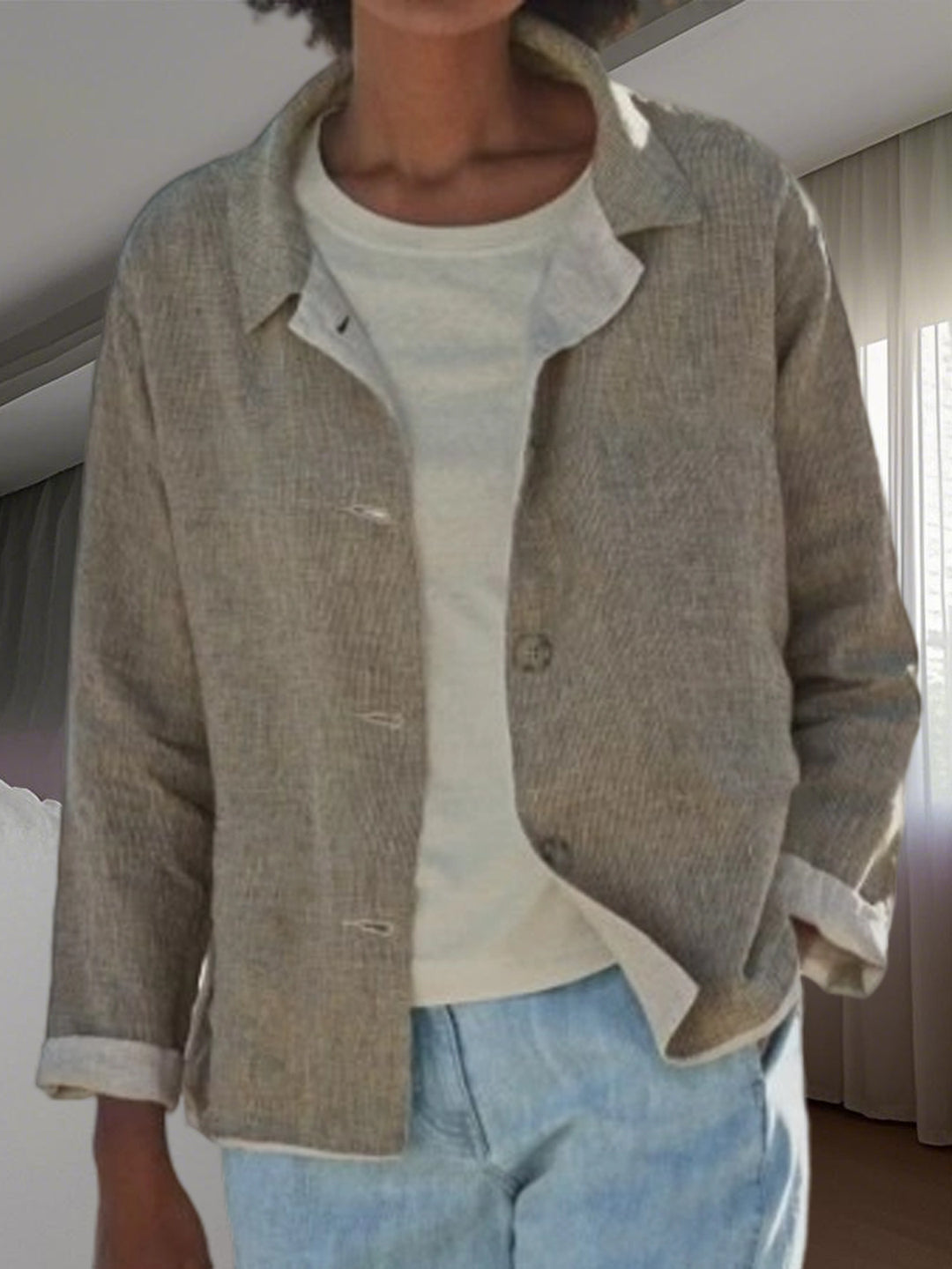 Damen Leichte und lässige Baumwolljacke mit geknöpften Details Drune