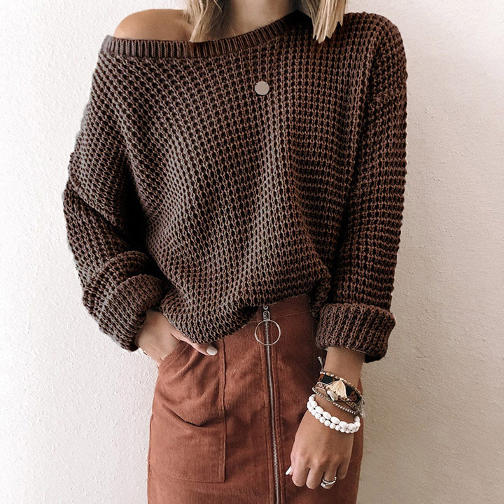 Damen lässiger Strickpullover mit weitem Schnitt und off-shoulder Design Drune