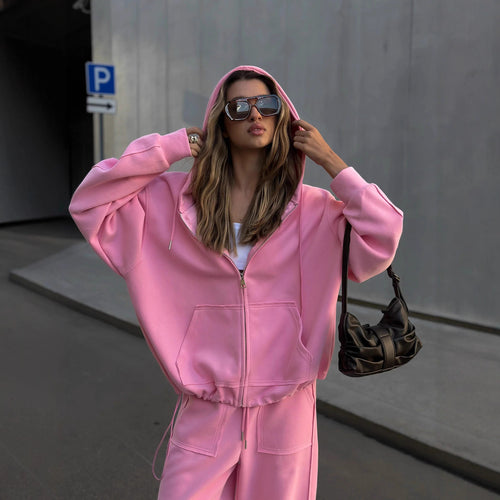 Damen lässiger Kapuzenanzug mit weitem Schnitt und praktischen Taschen Drune