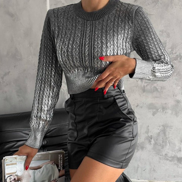 Damen eleganter Strickpullover mit schimmernden Details und modischer Struktur Drune