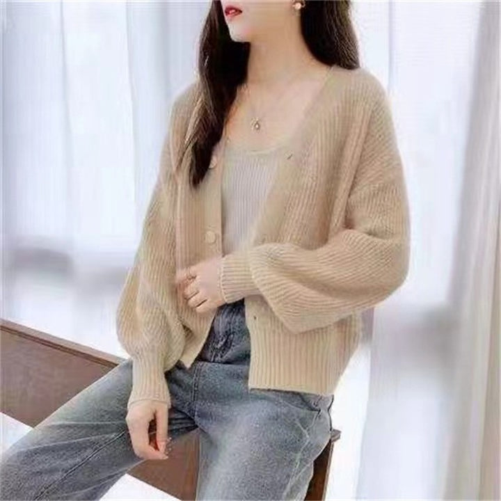 Damen Bequeme Strickjacke mit weiten Ärmeln und dezentem Rippdesign Drune