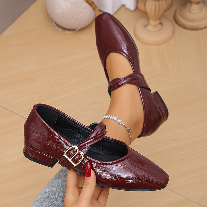 Damen Elegante Ballerinas mit doppeltem Riemchen und metallic Oberfläche Drune