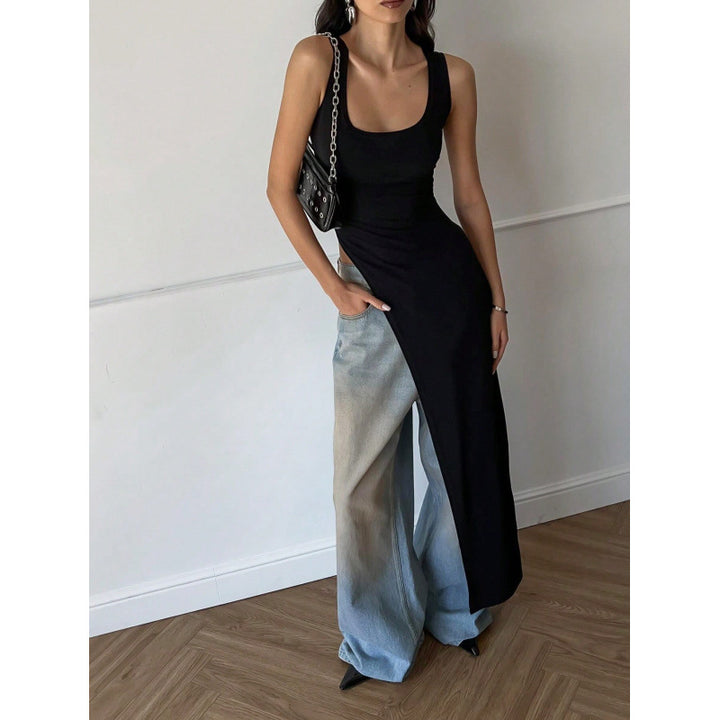 Damen Langarm-Umstands-Tunika mit asymmetrischem Schnitt und stylischen Denim-Elementen Drune
