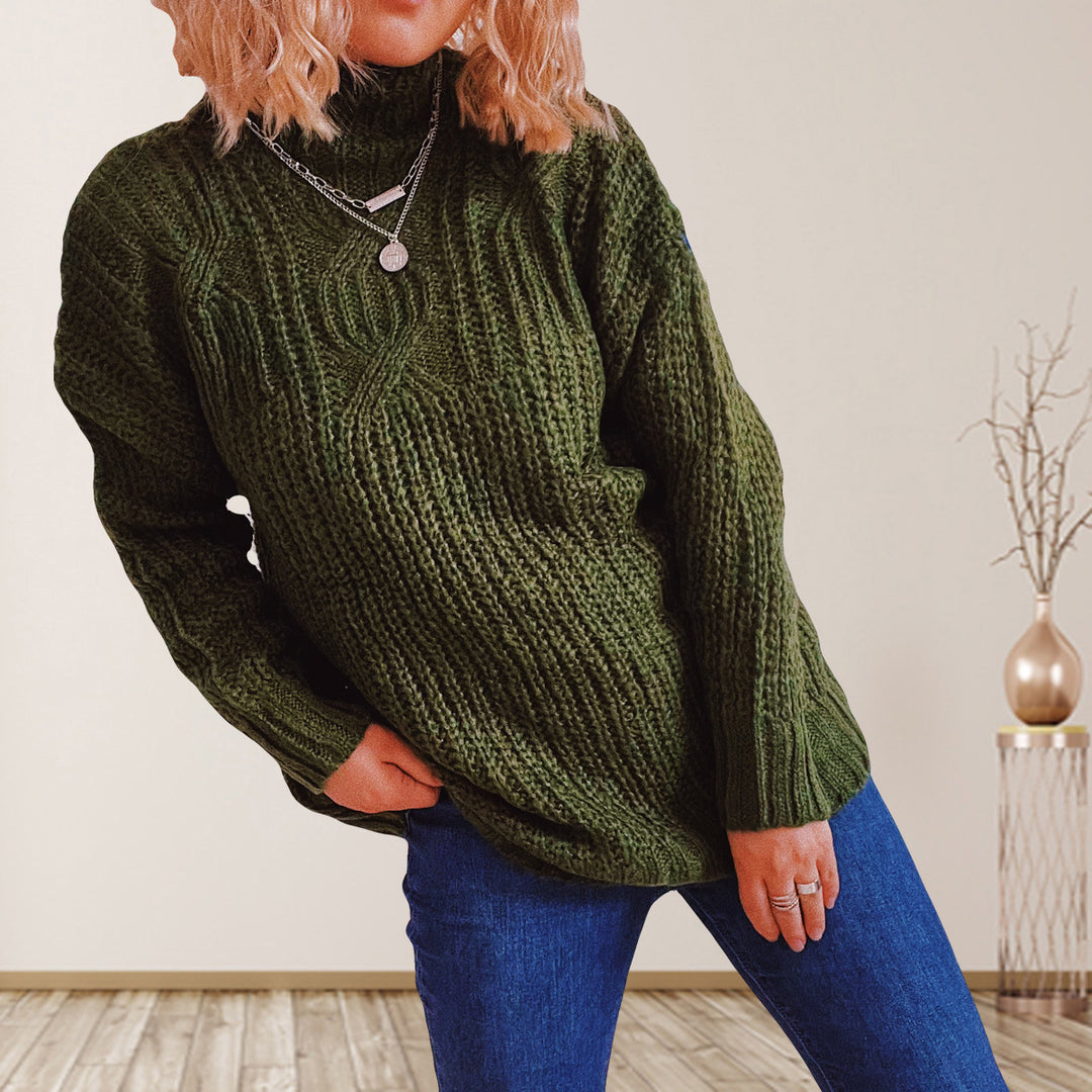Damen Grobstrickpullover mit hohem Kragen und lockerer Passform Drune