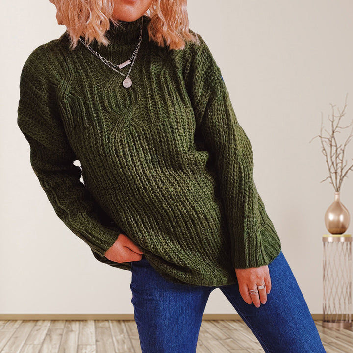 Damen Grobstrickpullover mit hohem Kragen und lockerer Passform Drune