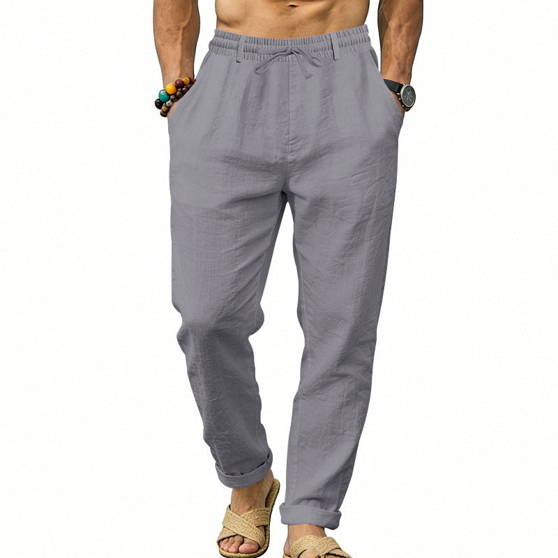 Herren nan luftige Leinen-Relaxhose mit elastischem Komfortbund und geradem Bein Drune