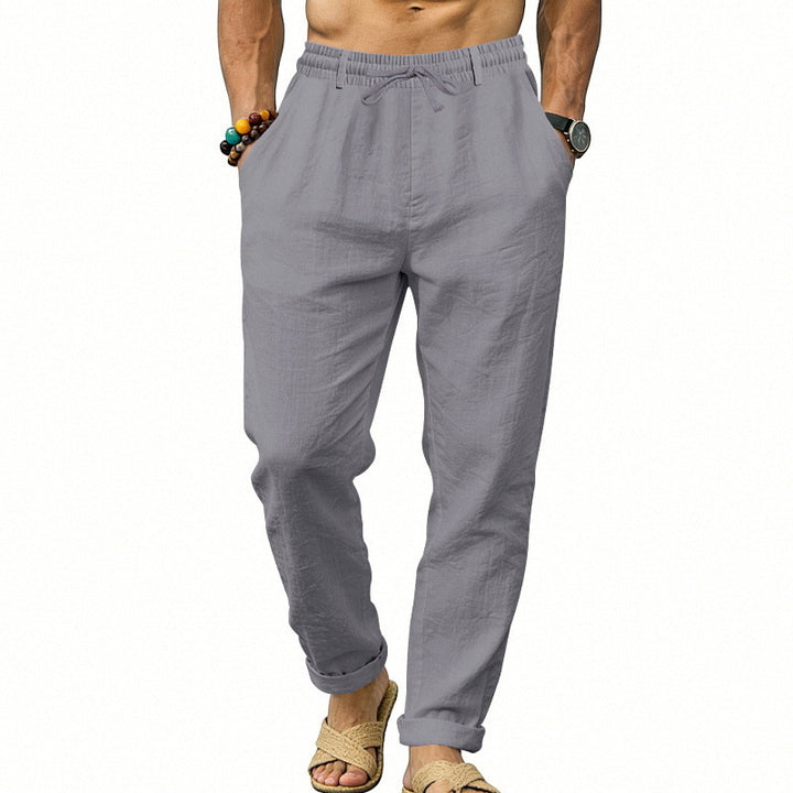 Herren nan luftige Leinen-Relaxhose mit elastischem Komfortbund und geradem Bein Drune