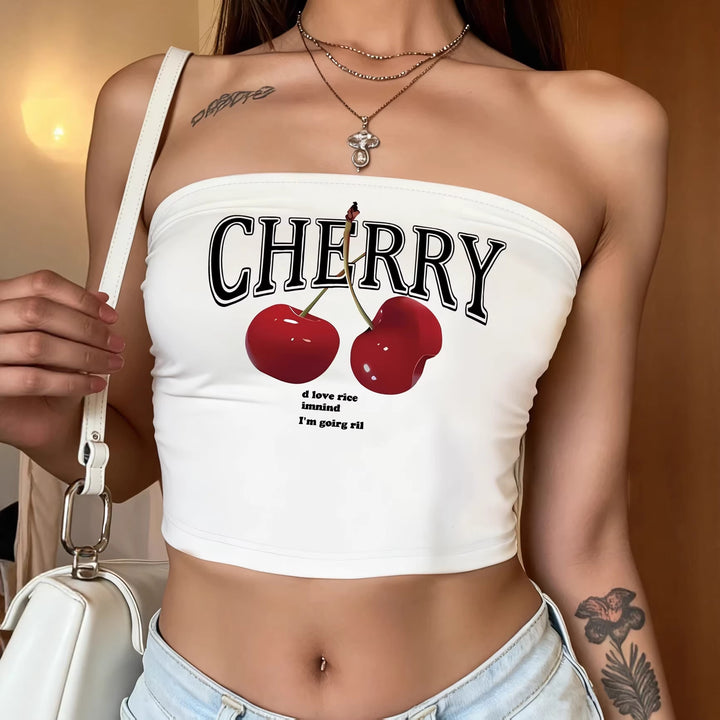Damen Bandeau Top mit auffälligem Kirschmotiv Drune