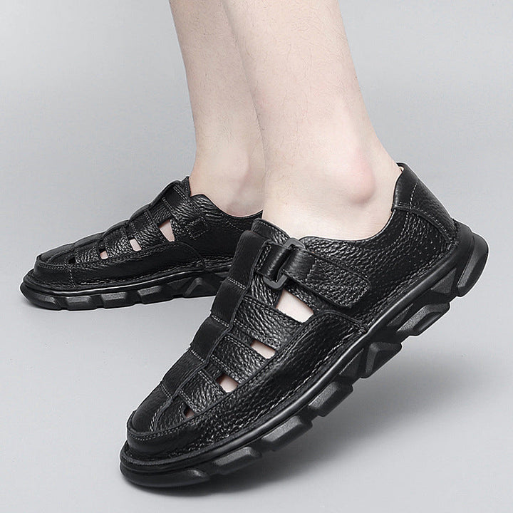 Herren offene Leder-Sandalen mit praktischem Klettverschluss und rutschfester Sohle Drune
