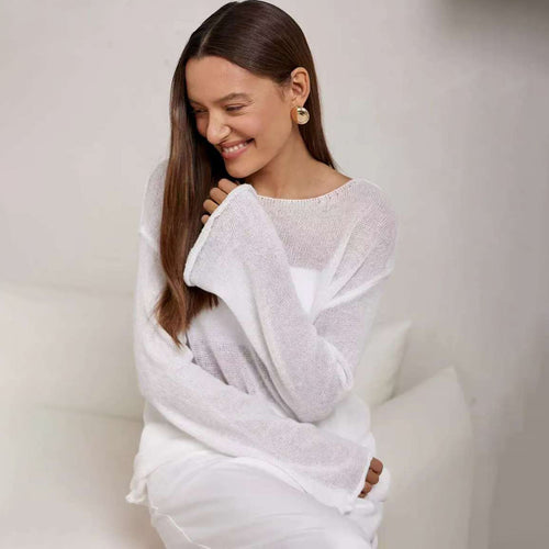 Damen luftiger Off-Shoulder Pullover mit weitem Schnitt aus feiner Strickqualität Drune