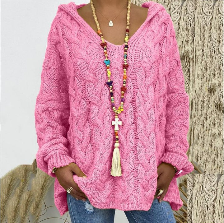 Damen nan grob gestrickter Kapuzenpullover mit Zopfmuster und weitem Oversize-Schnitt Drune