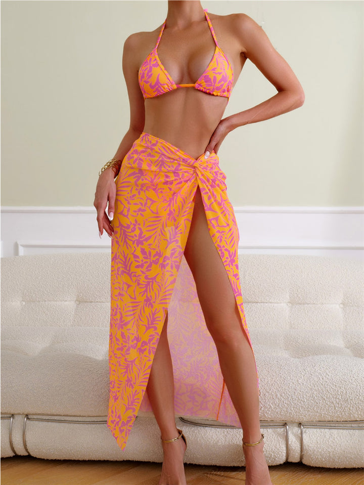 Damen Bikini mit floralem Muster und eleganter Strandumhüllung Drune