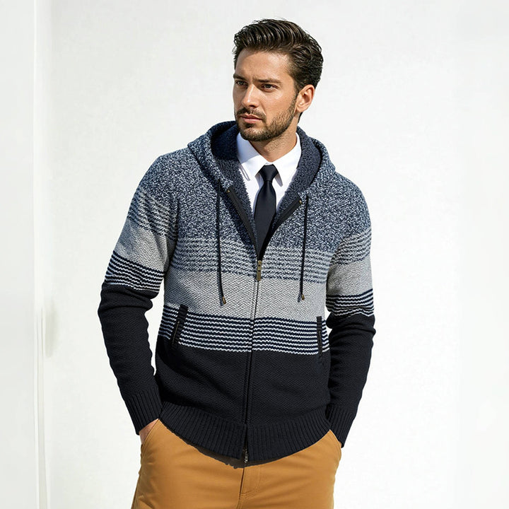 Herren Designermantel mit Kapuze und strukturiertem Strickmuster Drune