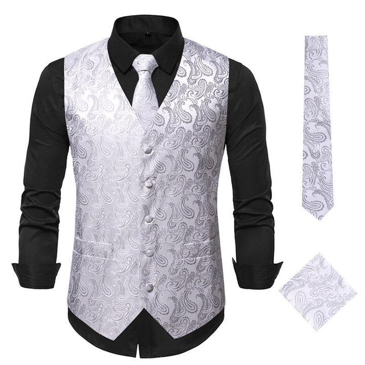 Herren elegante Anzugweste mit eleganten Paisley-Muster und passendem Zubehör Drune